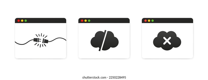 Disconnect. Plug disconnect. Virtual desktop disconnect confirmation pop up. Web page not found 404 concept. Web Template. Popping window. 404 error page not found banner. Vector illustration