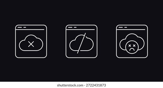desconectar do servidor, ícones offline do serviço de nuvem, design de linha