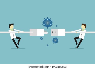 Disconnect to stop the plague, Vector illustration in flat style