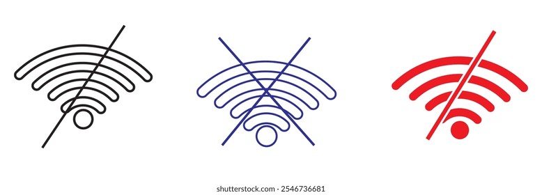 Disconnect wifi icon set collection on black circle. Lost wireless connection sign symbol vector design eps 10