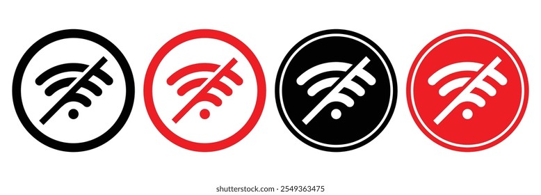 Disconnect wifi icon set collection on black circle. Lost wireless connection sign symbol vector design eps 10.