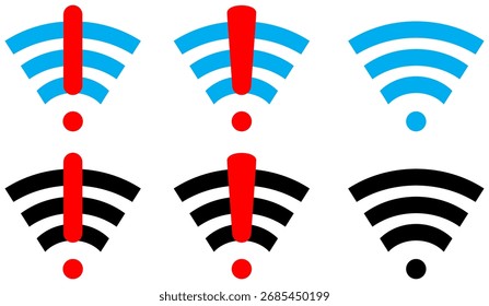 Disconnect wifi icon set collection on black circle. Lost wireless connection sign symbol vector illustration.
