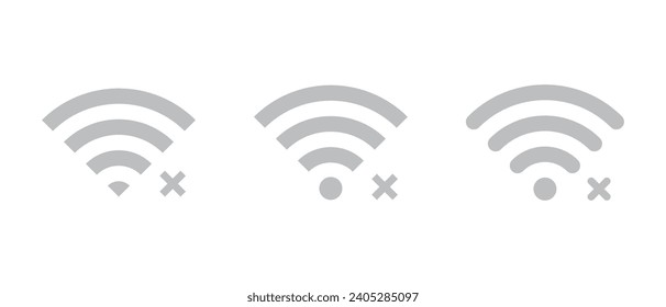 Desconectar el conjunto de iconos wifi. El vector del símbolo de conexión inalámbrica perdido en estilo plano. Firma sin conexión