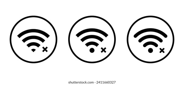 Disconnect wifi icon set on circle line. Lost wireless connection symbol vector