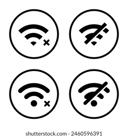 Disconnect wifi icon set on circle line. Lost wireless connection concept