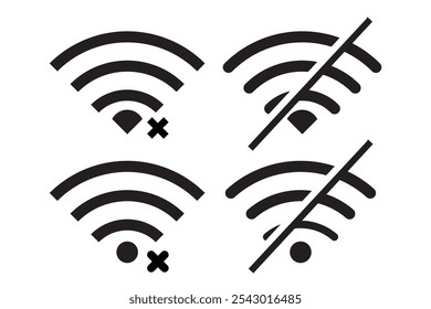 Disconnect wifi icon set on circle line. Lost wireless connection concept