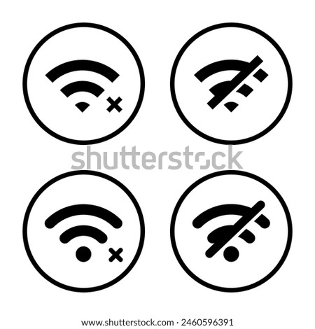 Disconnect wifi icon set on circle line. Lost wireless connection concept