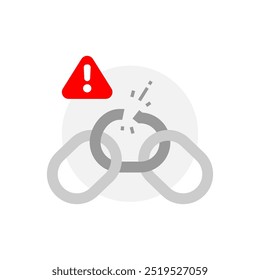 Getrennte, gebrochene Kette Link und Ausrufezeichen Concept Illustration für leeren Zustand ui, Infografik, Symbol