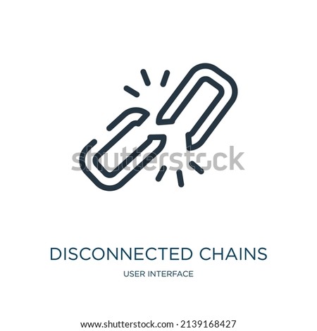 disconnected chains thin line icon. disconnect, chain linear icons from user interface concept isolated outline sign. Vector illustration symbol element for web design and apps. [[stock_photo]] © 