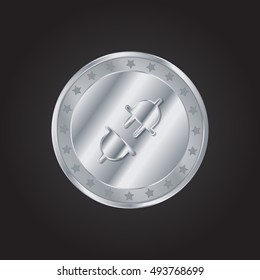 Disconnected Cord embossed realistic silver / platinum coin precious Icon / Logo Design
