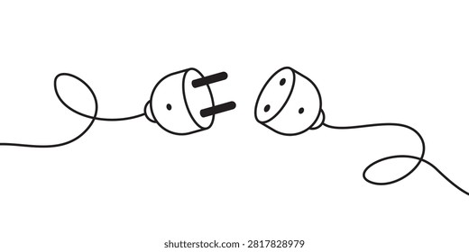 Disconnected electric power plug with cable isolated on white background vector illustration