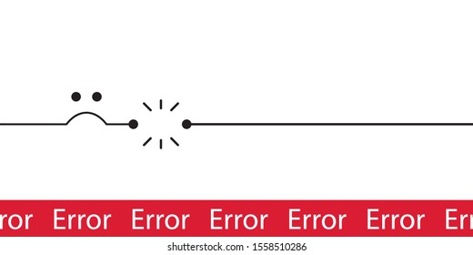 Disconnected Electric Wire Or Wireless Wifi Signal Illustration With Sad Face. Internet Disconnection, Wi Fi Loss. Unplugged, Broken Connector. Vector Illustration.