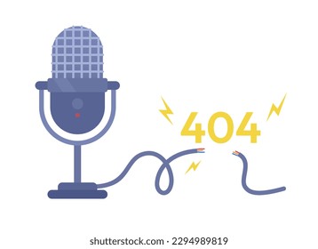 Disconnected mic 404 page not found illustration. Device with circuit flat vector 2D cartoon object on white. Editable error flash message for application, web UX, UI design. Outfit Semibold font used