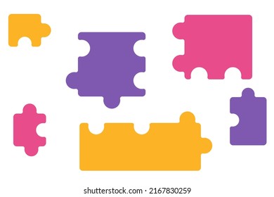 Abgeschlossene Teile eines mehrfarbigen Puzzles in einem flachen Stil, Hintergrund für Geschäftskonzepte