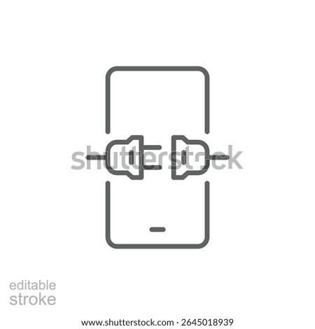 Disconnected Plug Icon Inside Smartphone Outline Vector, Editable Stroke Minimal Style for Digital Detox, Tech Break, Screen Off, Unplug, and Mobile Shutdown Concept