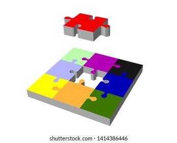 Disconnected puzzle. Isolated on white background. 3d Vector colorful illustration.