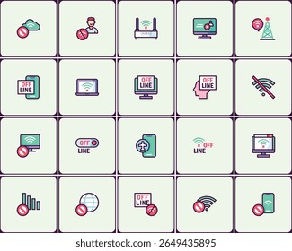 Symbolsatz für getrennte Technologie: Sammlung von Offline-Geräten und Netzwerkproblemen