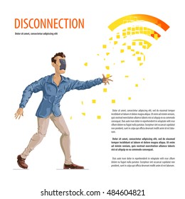 Disconnection, internet concept poster, a man with a smartphone, Vector illustration in flat, cartoon style isolated from the background, EPS 10