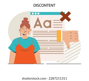 Discontent concept. Dissatisfaction of product or service, negative feedback from client. Customer experience ranking. Consumer complaint. Flat vector illustration