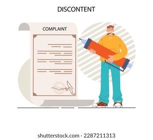 Discontent concept. Dissatisfaction of product or service, negative feedback from client. Customer experience ranking. Consumer complaint. Flat vector illustration