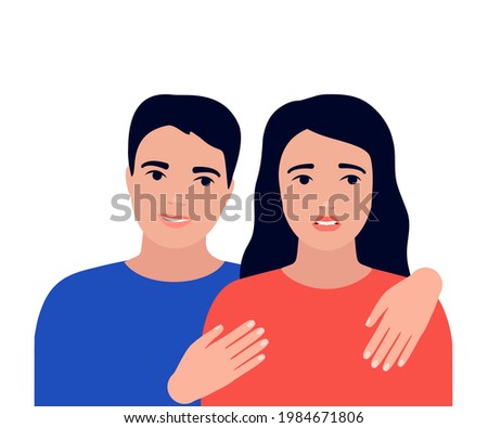 Discord, problem, crisis in relationship of couple, support. Psychological family problems of man and woman. Fatigue, frustration, sad. Vector illustration