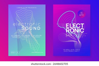 Discotheque Background. Edm Electro Graphic. Green Music Poster. Psychedelic Radio Illustration. Pink Party Flyer. Concert Cover. Techno Design. Blue Discotheque Background