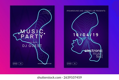 Discotheque Background. Fest Set. Night Club Festival Template. Electronic Beat Illustration. Trance Vector. Blue Sound Design. Pink Music Poster. Violet Discotheque Background