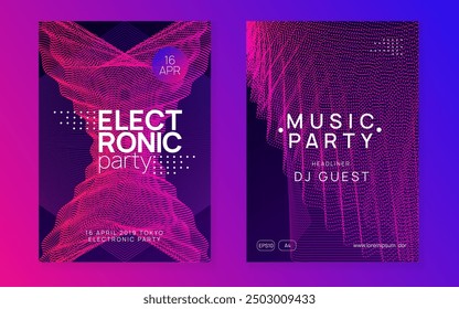 Discotheque Banner. Fest Trance Graphic. Soundwave Beat Invitation. Electro Vector. Blue Dj Poster. Dance Magazine. Pink Edm Design. Violet Discotheque Banner