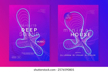 Discotheque Banner. Green Party Design. Trance Cover. Soundwave Disco Illustration. Music Set. Techno Electro Template. Blue Sound Event. Violet Discotheque Banner