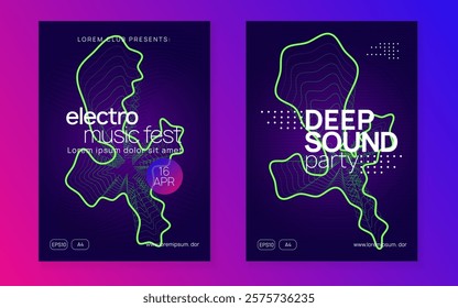 Discotheque Banner. Music Festival Graphic. Blue Fest Poster. Electro Invite. Green Techno Set. Dj Event. Soundwave Radio Invitation. Pink Discotheque Banner