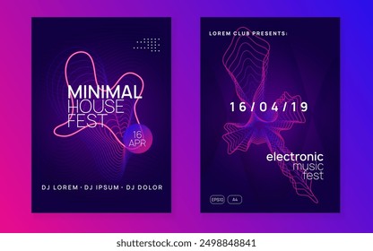 Discotheque Banner. Soundwave Audio Illustration. Party Poster. Trance Cover. Green Techno Set. Blue Night Club Background. Dance Electro Template. Violet Discotheque Banner