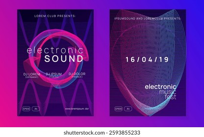 Discotheque Banner. Techno Trance Element. Blue Music Background. Dj Poster. Pink Party Event. Nightclub Disco Invitation. Concert Cover. Violet Discotheque Banner