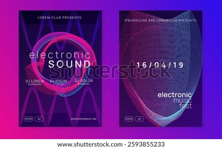 Discotheque Banner. Techno Trance Element. Blue Music Background. Dj Poster. Pink Party Event. Nightclub Disco Invitation. Concert Cover. Violet Discotheque Banner