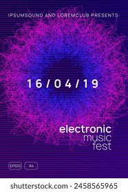 Discotheque Banner. Trance Invite. Electronic Audio Illustration. Techno Festival Graphic. Party Magazine. Blue Night Club Design. Green Music Set. Violet Discotheque Banner