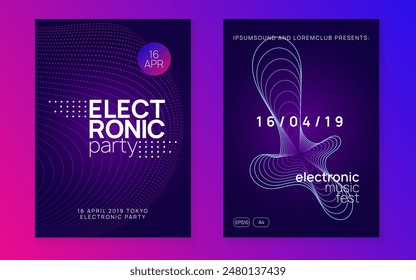 Discotheque Banner. Violet Dance Set. Soundwave Audio Illustration. Dj Festival Element. Electro Cover. Party Poster. Green Fest Magazine. Blue Discotheque Banner
