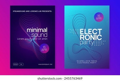 Discotheque Design. Blue Dj Poster. Trance Cover. Techno Background. Electronic Radio Illustration. Green Sound Magazine. Fest Concert Element. Pink Discotheque Design