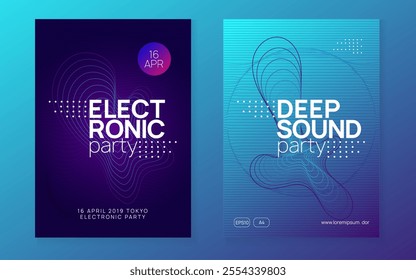 Discotheque Design. Concert Vector. Psychedelic Radio Illustration. Sound Set. Blue Dance Poster. Green Edm Magazine. Dj Festival Element. Violet Discotheque Design