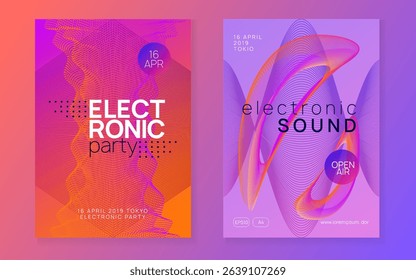 Discotheque Design. Festival Vector. Techno Trance Graphic. Violet Night Club Flyer. Soundwave Radio Invitation. Green Edm Banner. Sound Poster. Pink Discotheque Design
