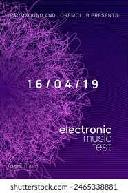 Diseño de Discoteca. Party Electro Graphic. Tapa Trance. Cartel del Night Club. Ilustración de radio de onda sonora. Anuncio de sonido violeta. Revista Green Fest. Diseño Blue Discotheque