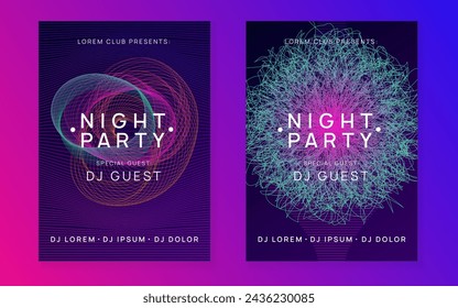 Discotheque Event. Green Night Club Poster. Festival Vector. Electronic Disco Illustration. Fest Electro Graphic. Party Banner. Pink Techno Magazine. Violet Discotheque Event