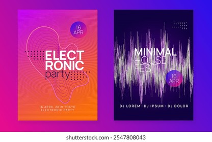 Discotheque Event. Music Trance Template. Electro Vector. Violet Night Club Flyer. Blue Edm Background. Sound Magazine. Electronic Radio Illustration. Pink Discotheque Event