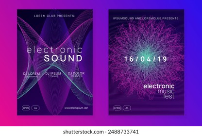 Discotheque Event. Sound Electro Element. Fest Magazine. Violet Night Club Poster. Trance Vector. Electronic Audio Illustration. Blue Party Banner. Green Discotheque Event