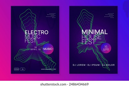 Discotheque Event. Sound Magazine. Festival Cover. Blue Dj Banner. Music Concert Graphic. Pink Party Design. Electronic Disco Invitation. Green Discotheque Event