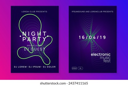 Discotheque Flyer. Blue Music Set. Festival Invite. Techno Trance Template. Green Edm Background. Nightclub Radio Invitation. Party Magazine. Violet Discotheque Flyer