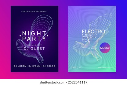 Discotheque Flyer. Blue Party Set. Nightclub Radio Invitation. Edm Banner. Festival Vector. Pink Fest Design. Techno Electro Template. Violet Discotheque Flyer