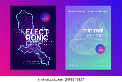 Discotheque Flyer. Dj Background. Techno Electro Graphic. Pink Dance Set. Violet Fest Event. Festival Vector. Nightclub Audio Illustration. Blue Discotheque Flyer