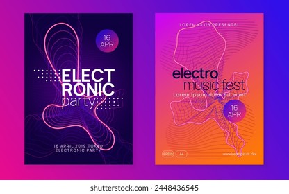 Discotheque Flyer. Dj Poster. Green Fest Set. Blue Night Club Event. Trance Invite. Electronic Radio Illustration. Techno Concert Template. Pink Discotheque Flyer