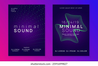 Discotheque Flyer. Pink Dj Magazine. Soundwave Disco Invitation. Dance Poster. Fest Festival Element. Trance Cover. Green Sound Background. Violet Discotheque Flyer