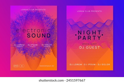 Discotheque Flyer. Violet Music Poster. Edm Electro Template. Psychedelic Disco Illustration. Blue Dj Background. Dance Set. Trance Vector. Green Discotheque Flyer