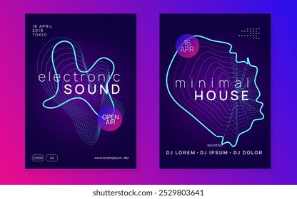 Discotheque Magazine. Music Concert Template. Edm Background. Blue Party Poster. Violet Night Club Set. Psychedelic Disco Illustration. Trance Cover. Pink Discotheque Magazine